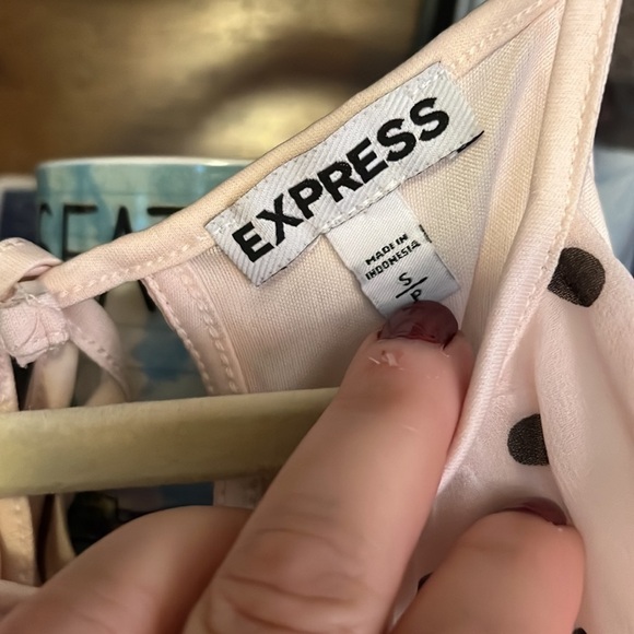 EXPRESS Pastel Pink/Brown Polka Dot Sheer Lined Halter Top, Size Small, GUC. - Picture 2 of 7